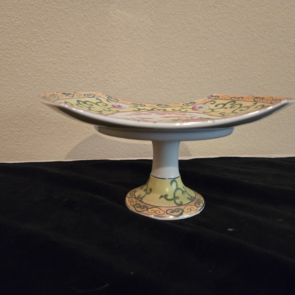 Vintage Ardalt Japan ceramic floral tray with gold trim